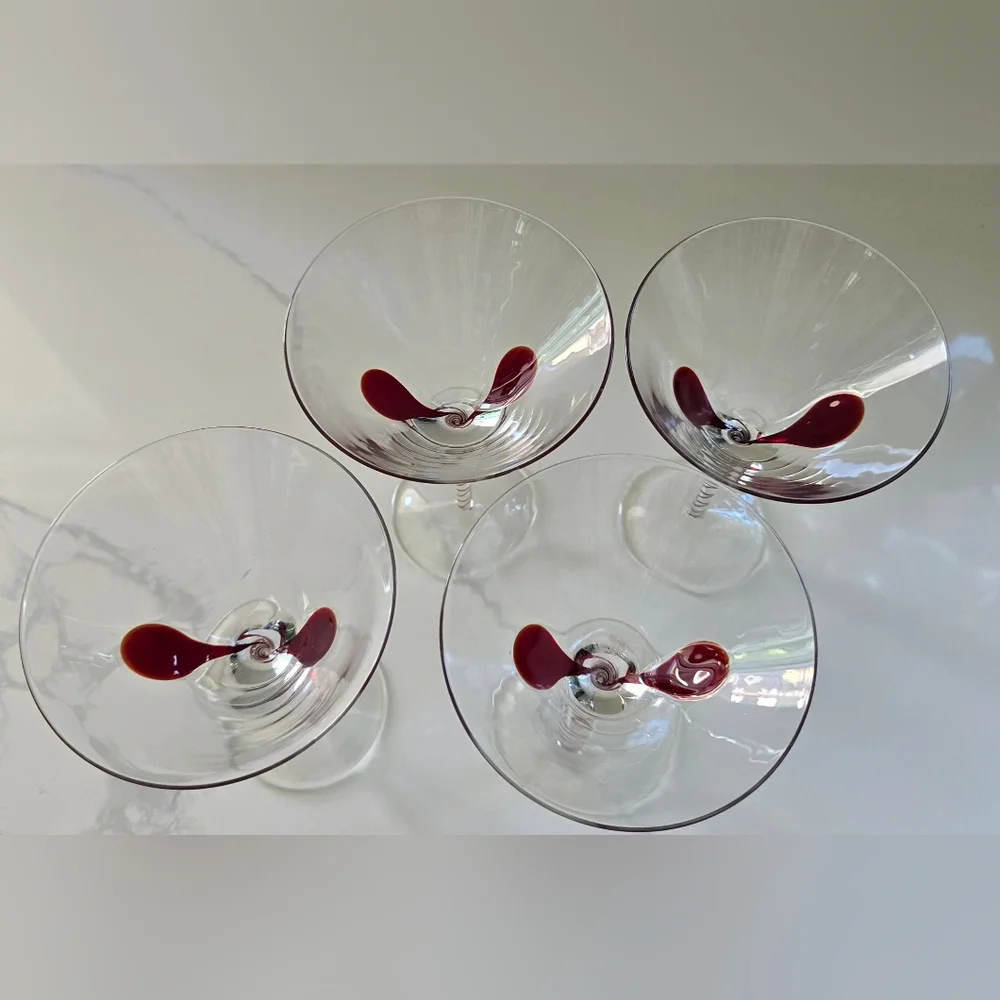 Vintage Discontinued Pier 1 Drip Drop Martini Glasses Hand‎ Blown Set Of Four